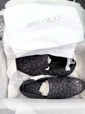 Men Jimmy Choo Black Glitter Slip-On Loafers  Sloane Men’s Black Glitter Smoking